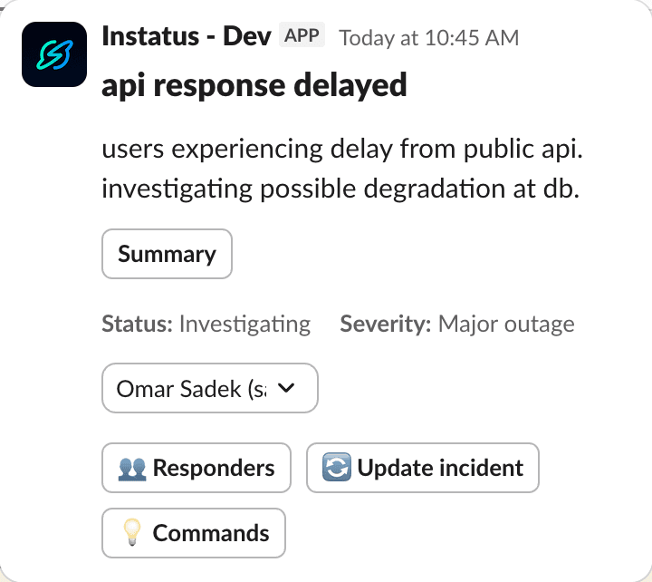 Incident channel summary