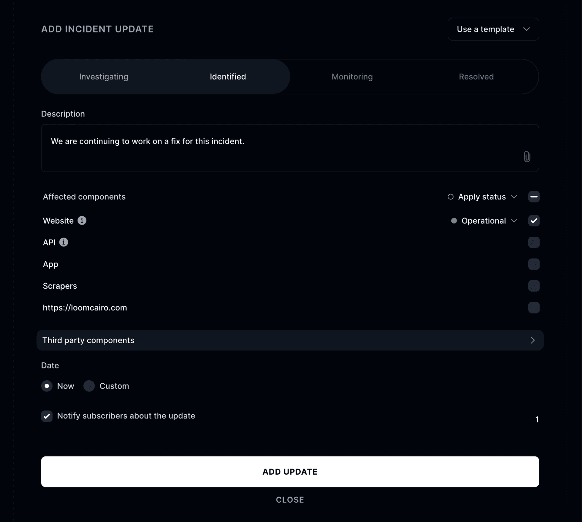 Add a new incident update