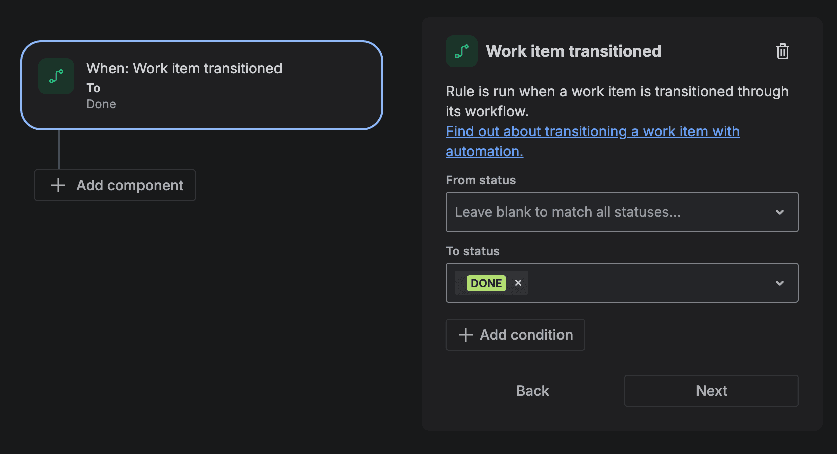 Jira Work item transitioned trigger with Done status